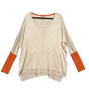 Vertical Design Women’s Dolman Tan/Orange Long Sleeve Sweater Top ~Size Large